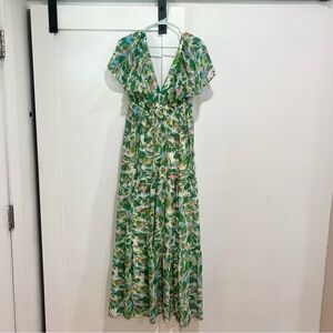 Entro Green Flutter Sleeve Maxi Dress for Weddings